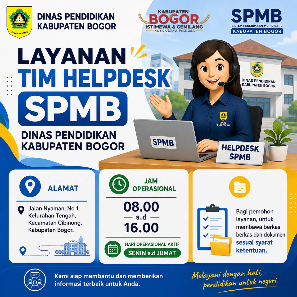 Dinas Pendidikan Kabupaten Bogor secara resmi membuka pos pelayanan Tim Helpdesk SPMB
