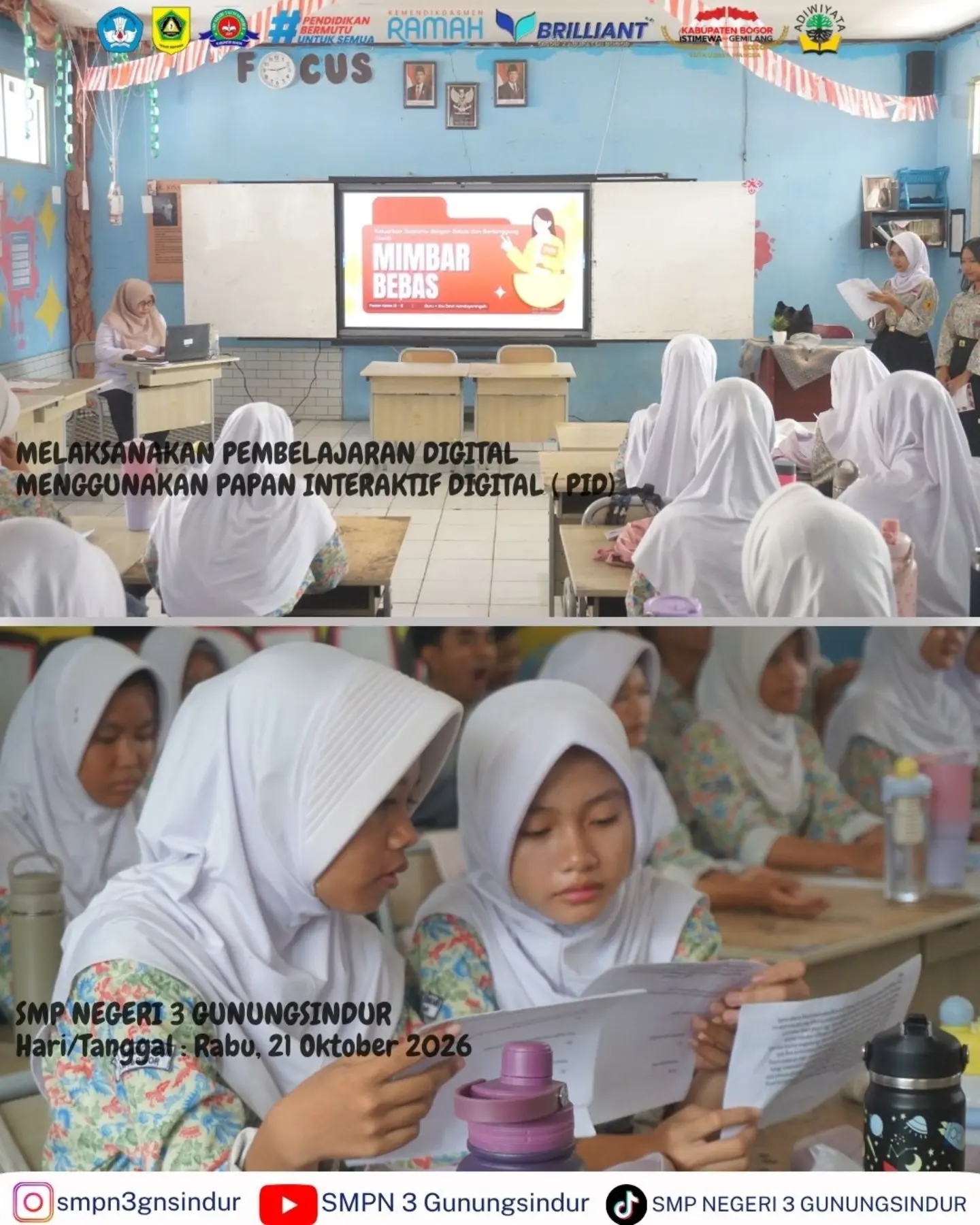 SMP NEGERI 3 GUNUNGSINDUR ✨️  " Melaksanakan Pembelajaran Digital Menggunakan Papan Interaktif Digital PID "